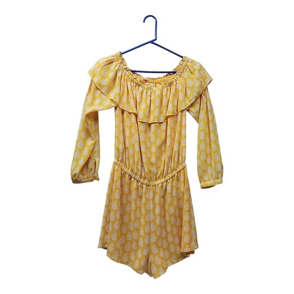 Michael Kors Romper Womens Medium Orange White Ruffle Mini‎ Pleats Elastic Waist - Picture 1 of 6